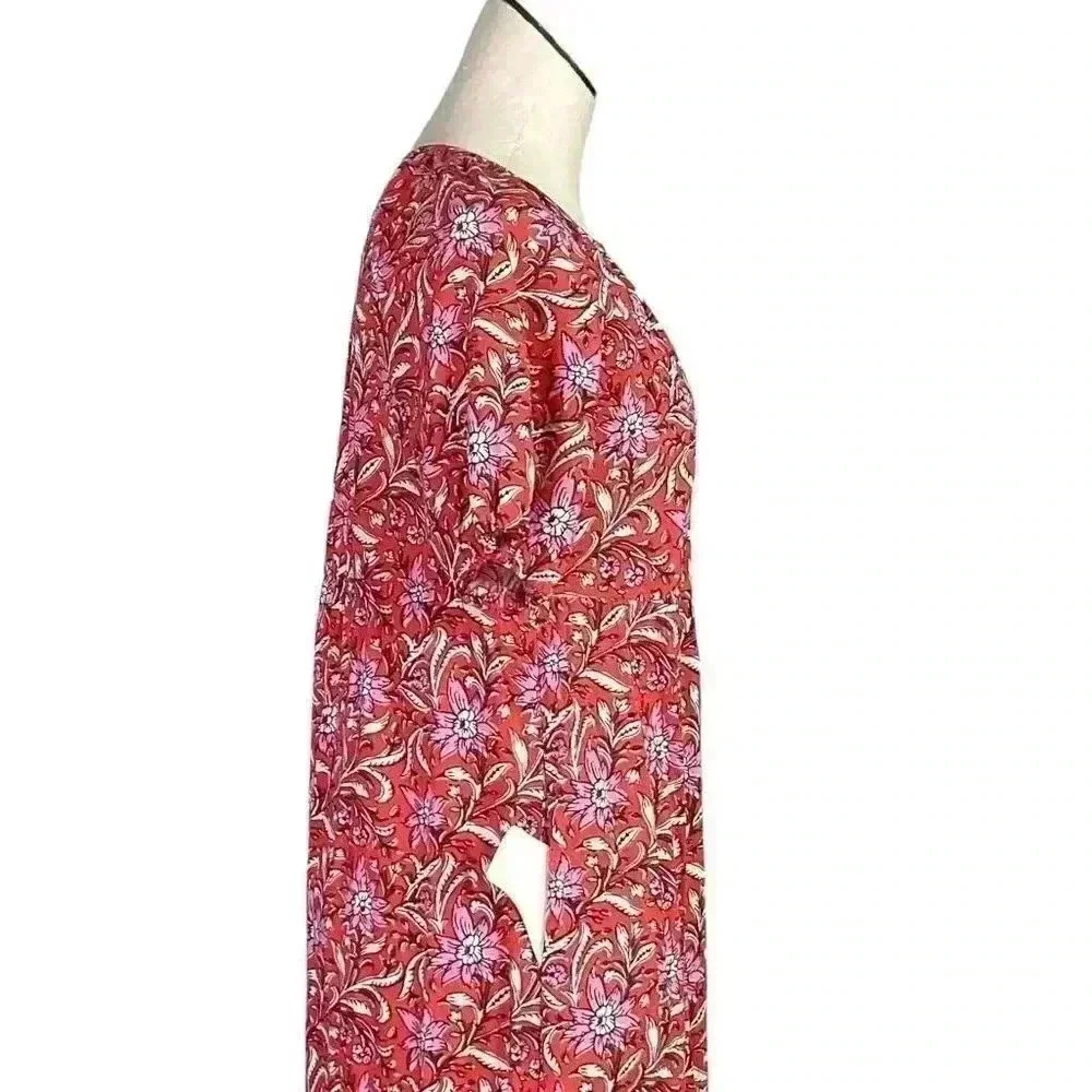 Loft Women S Floral Tier Pocket Shirt Dress Red White Rayon Short Sleeves NEW - Picture 7 of 12